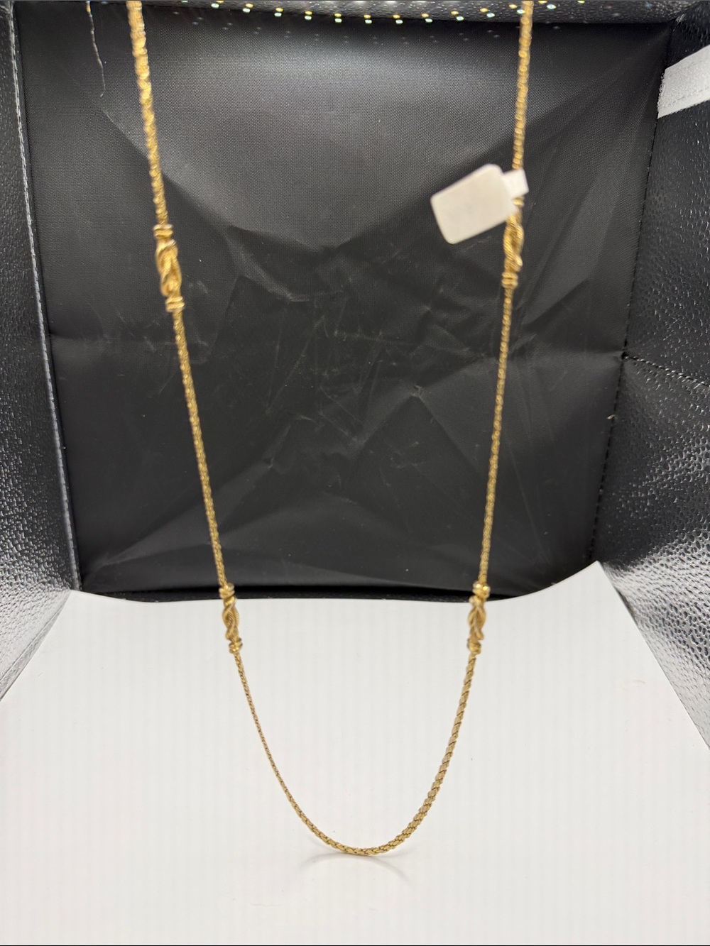 Vintage Carre Gold Tone Twisted Knot Station Chain Necklace Signed